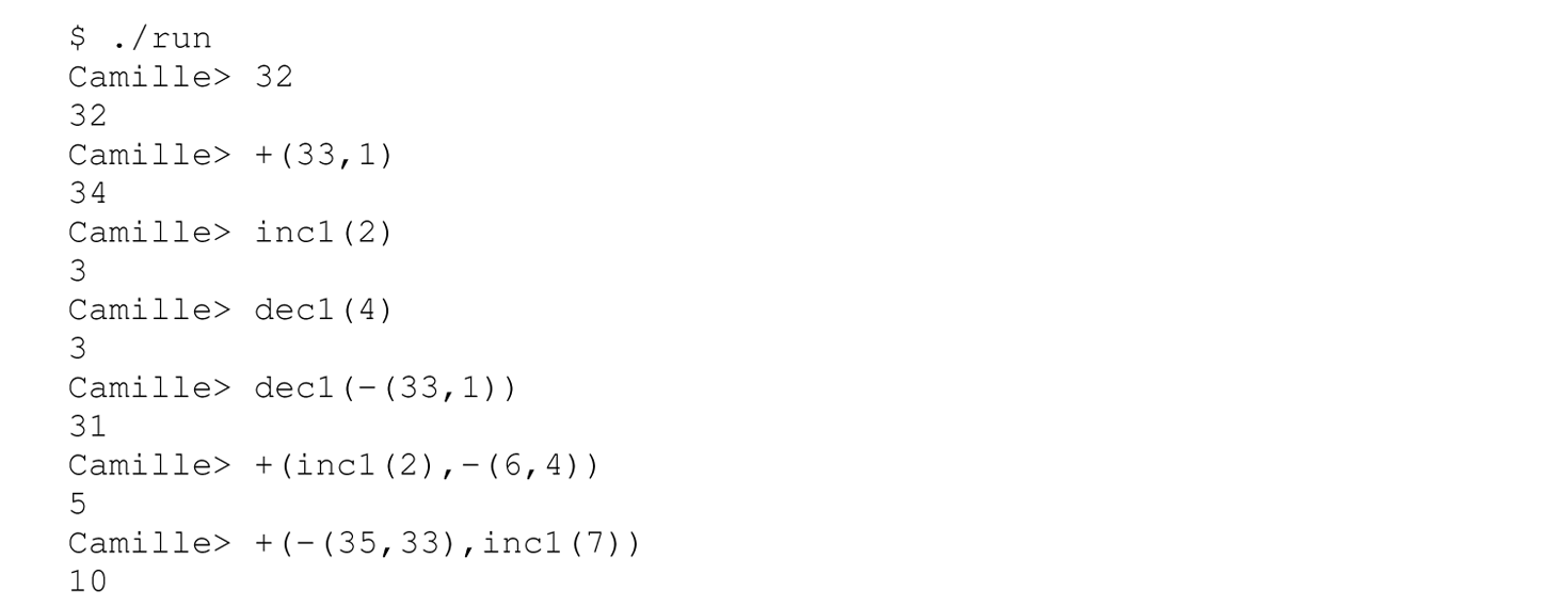 A set of 15 code lines in Camille with the run script.