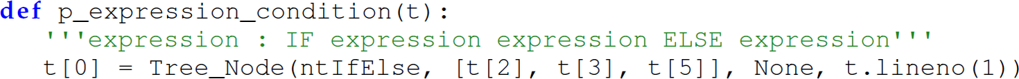 A set of three lines of code with P L Y parser generator.