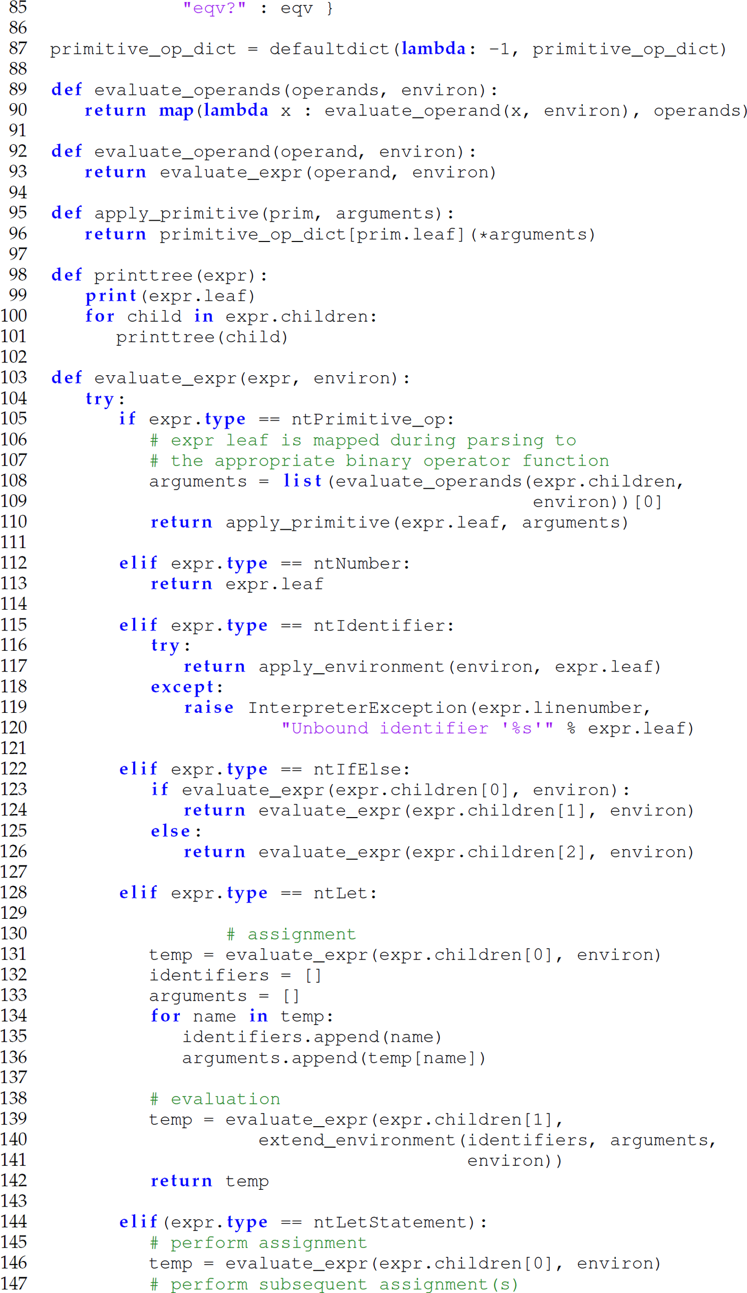 Continuation of the code in Camille that supports local binding and conditional evaluation, consisting of 63 lines.