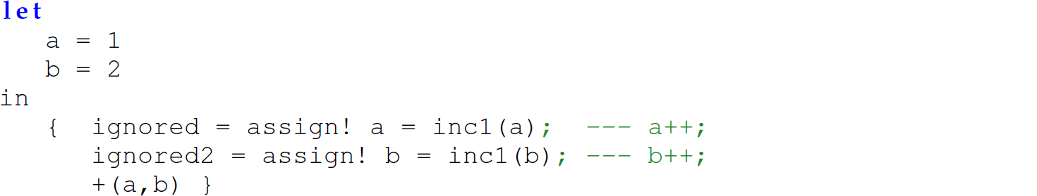 A set of seven code lines in Camille with the function let.