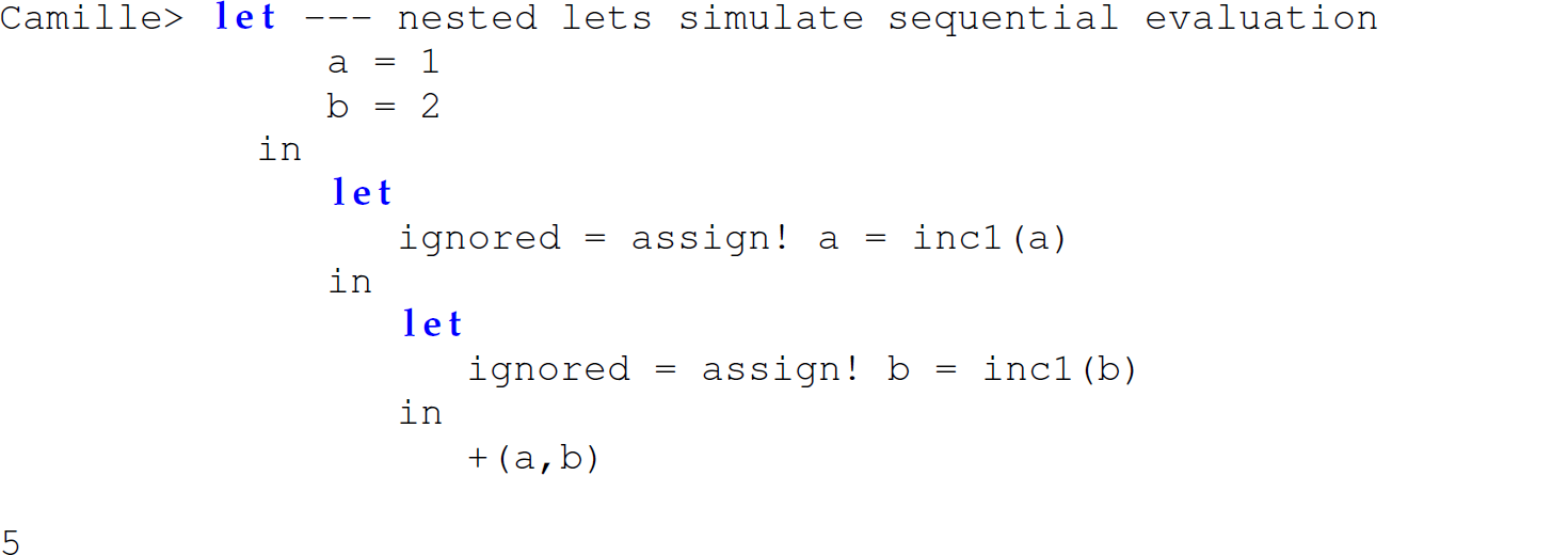 A set of 12 code lines which is an actual Camille expression with the function let.