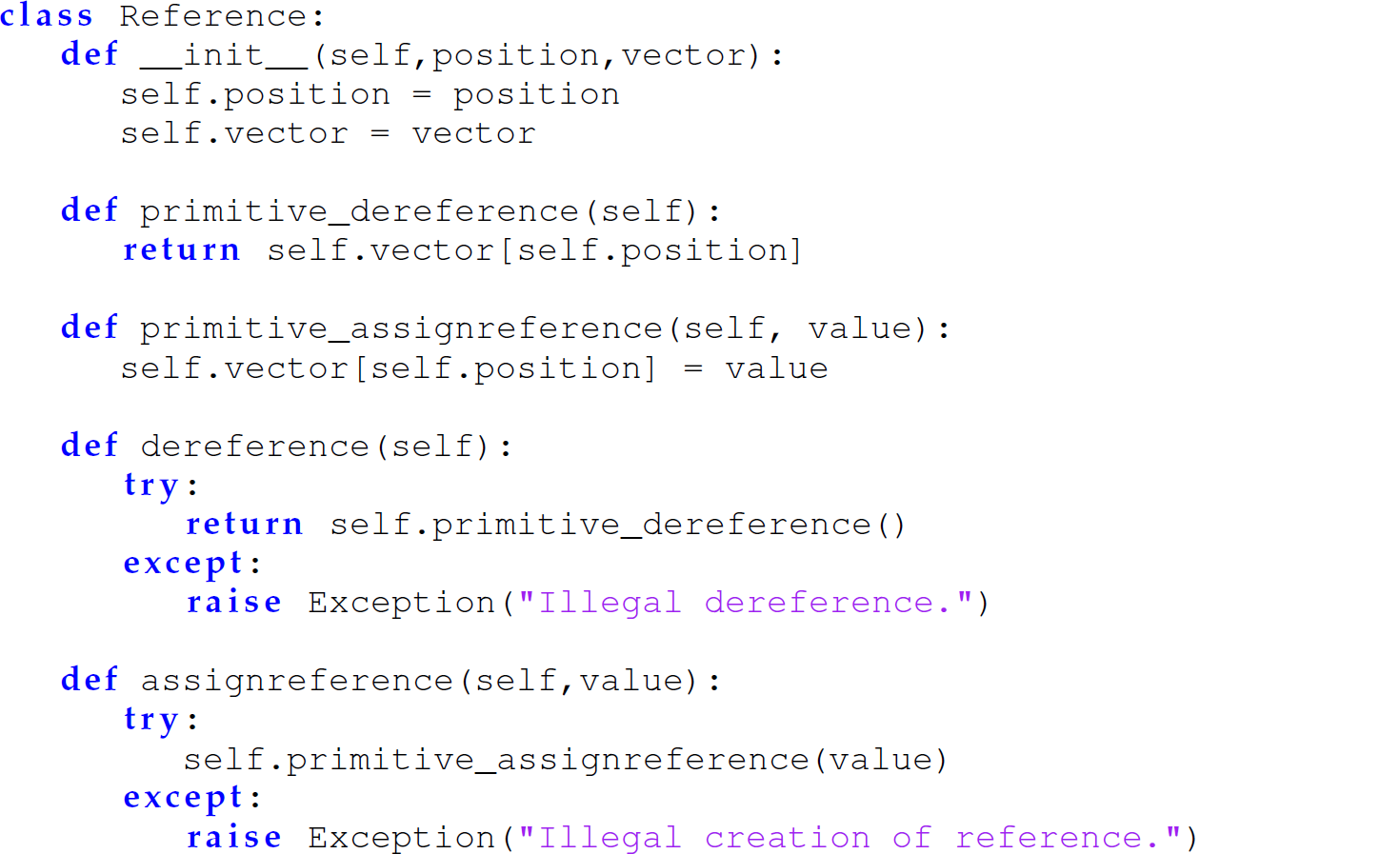 A set of 18 code lines in Python with the reference data type.