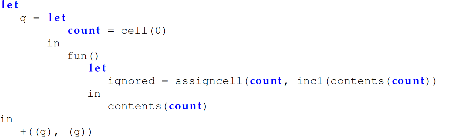 A set of 11 code lines in Camille for the counter program at the beginning.