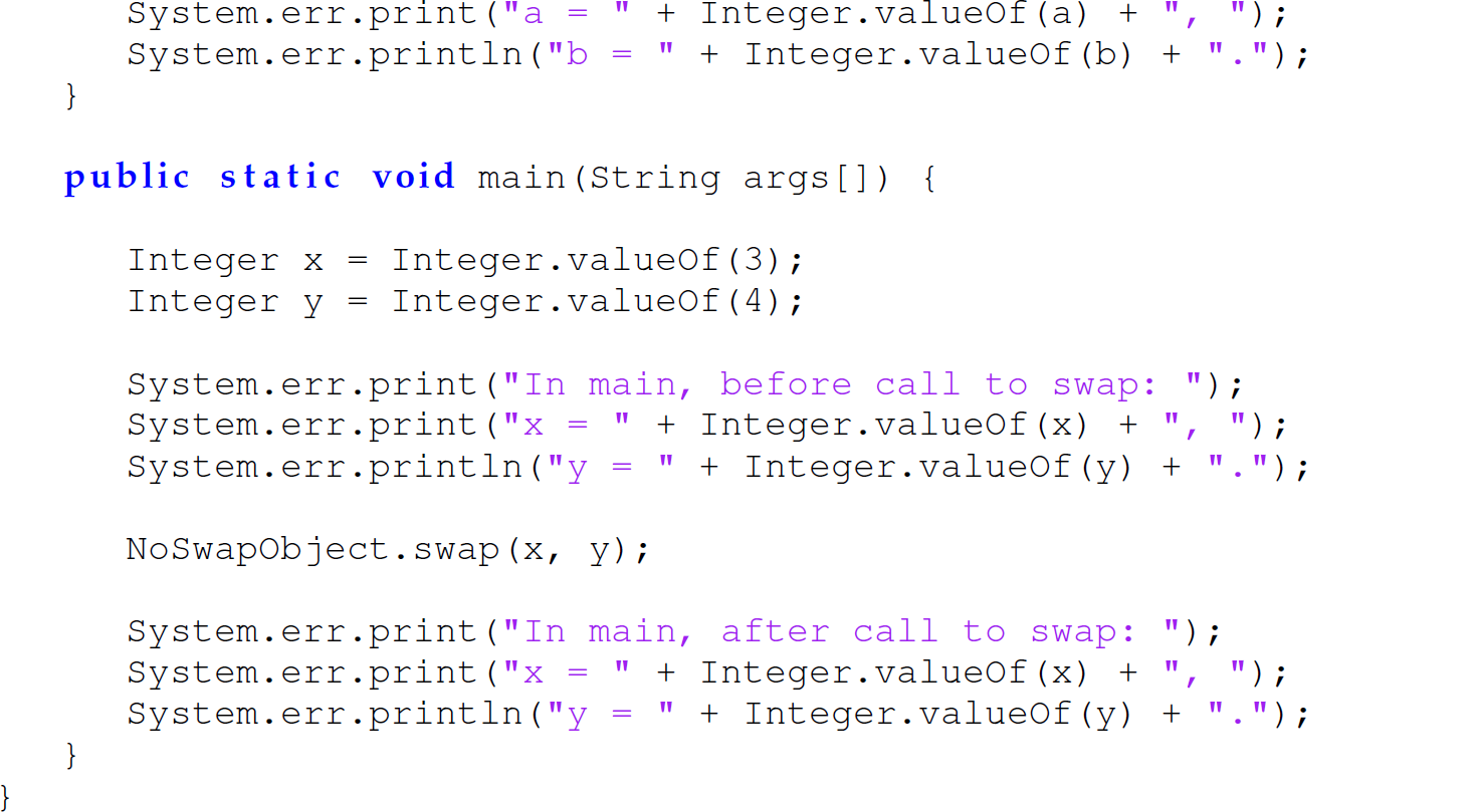 Continuation of the code in Java with the function swap, consisting of 15 lines.