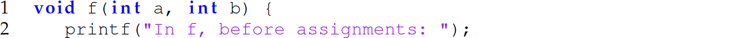 A set of two code lines in a C program with pass-by-result parameter-passing mechanism.