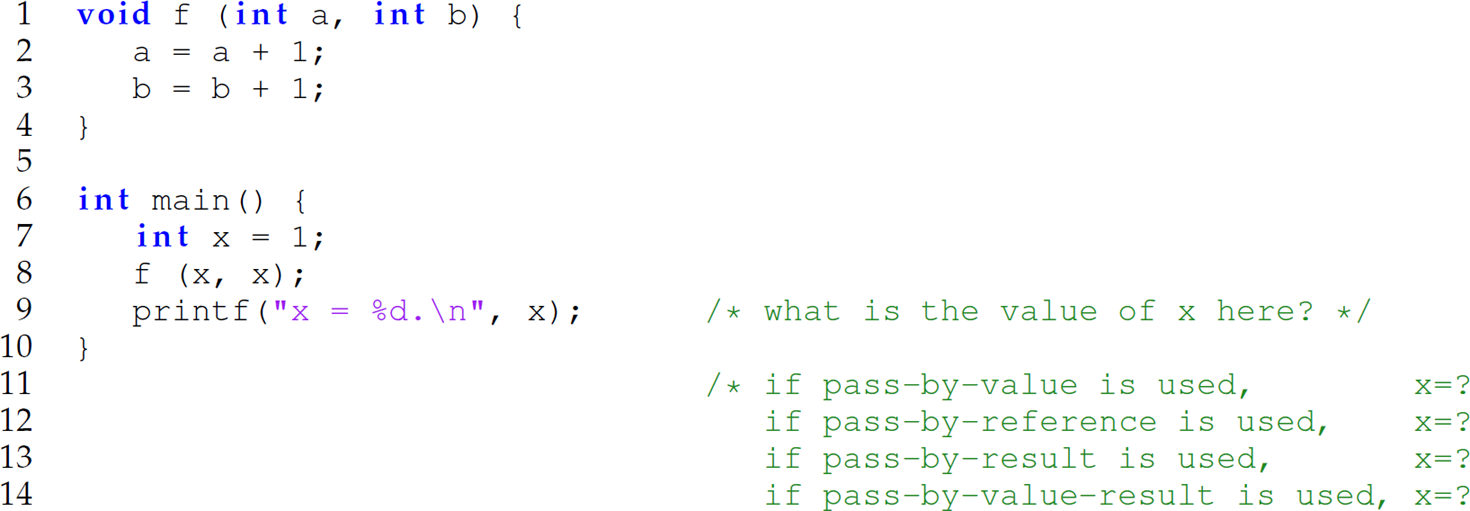 A set of 14 code lines in a C program.