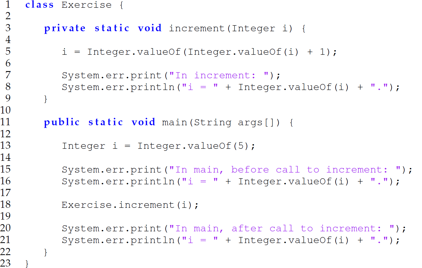 A set of 23 code lines in a Java program.
