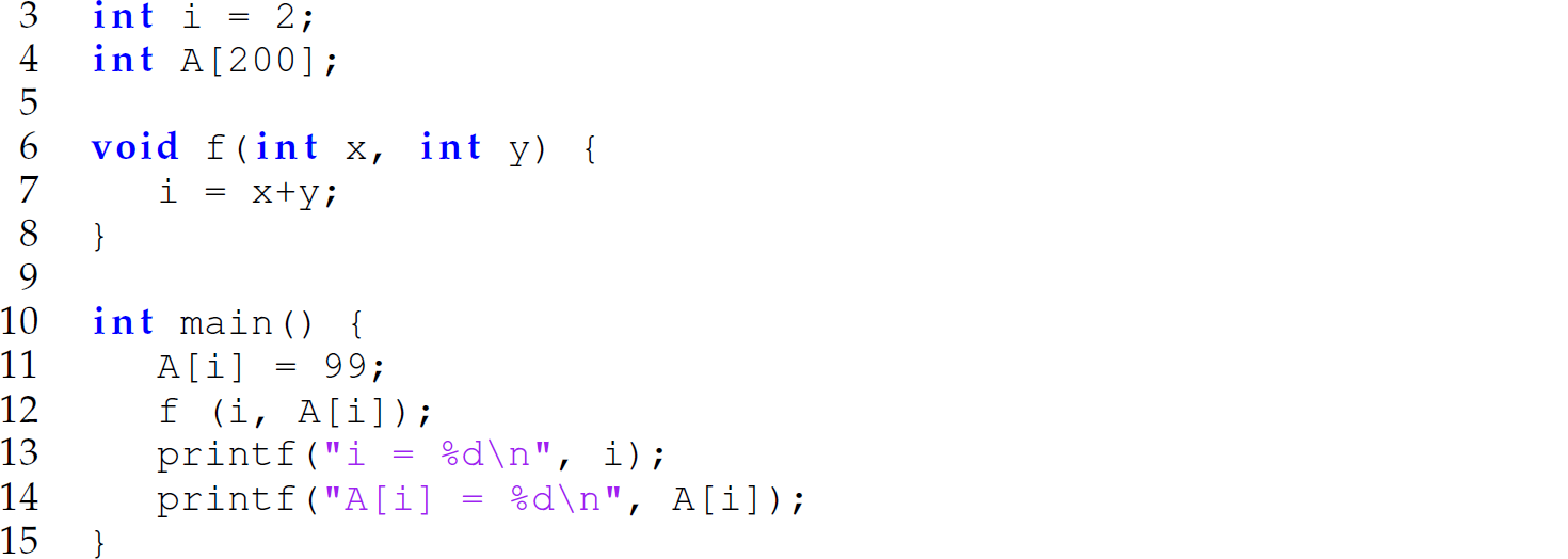 Continuation of the code in a C program consisting of 13 lines.