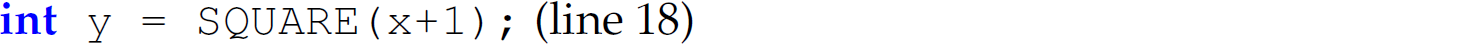 A statement. i n t x equals SQUARE, left parenthesis, x plus 1, right parenthesis, semicolon. Line 18.