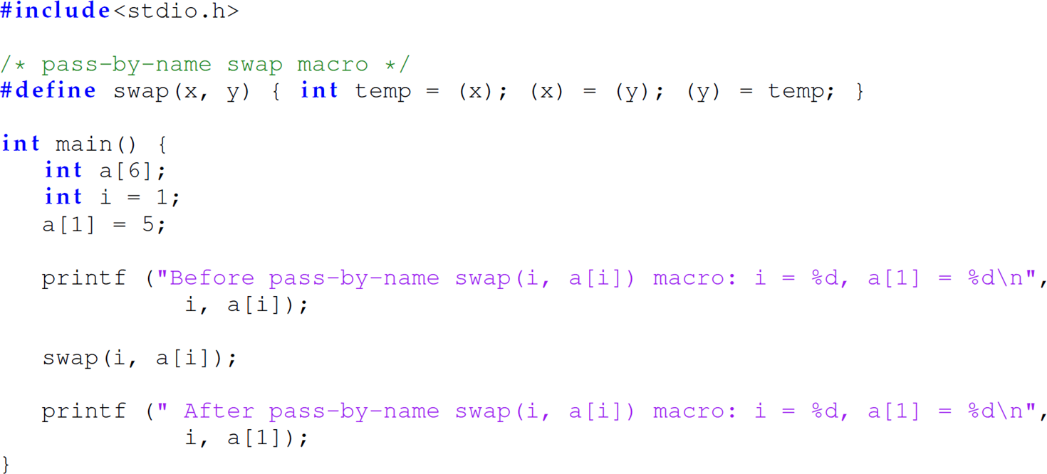 A set of 13 code lines that uses the swap macro.