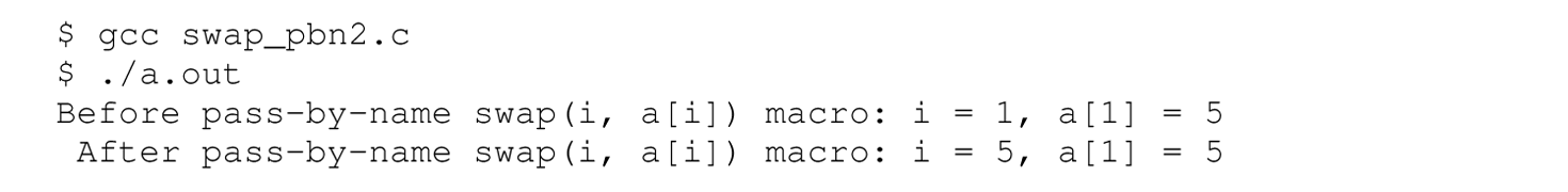 A set of four lines of output of a program.