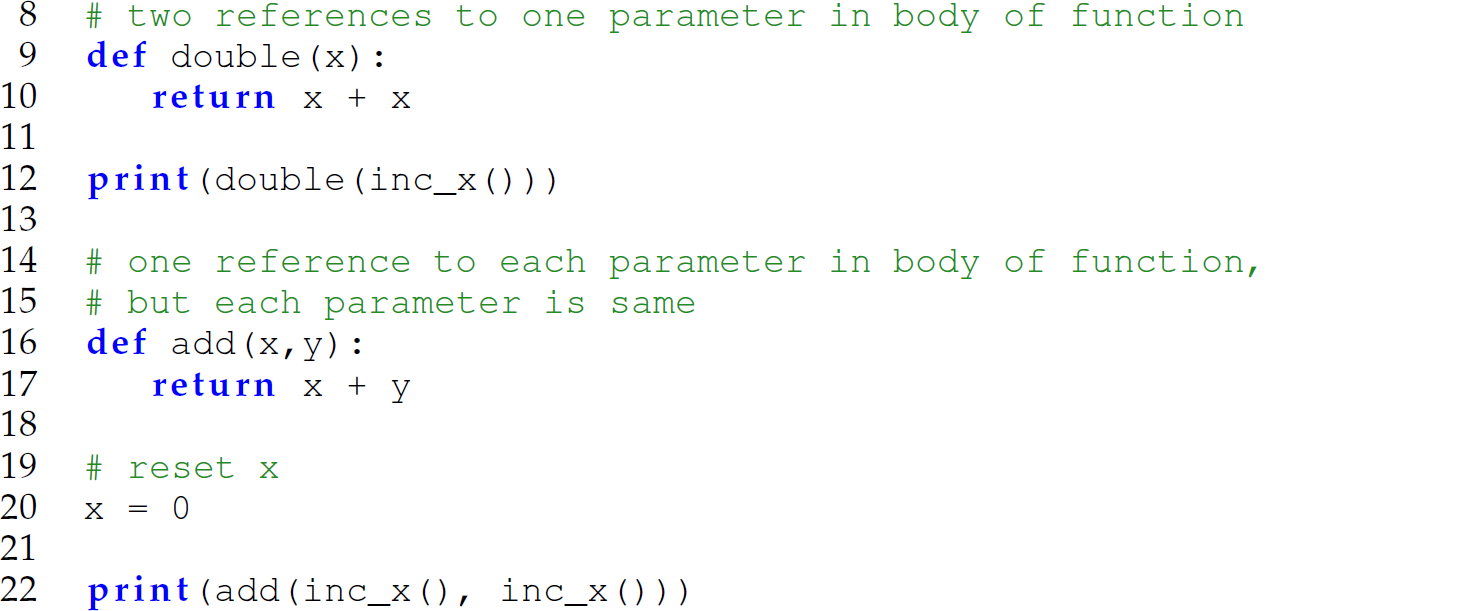 Continuation of the code in a Python program with pass-by-need semantics, consisting of 14 lines.