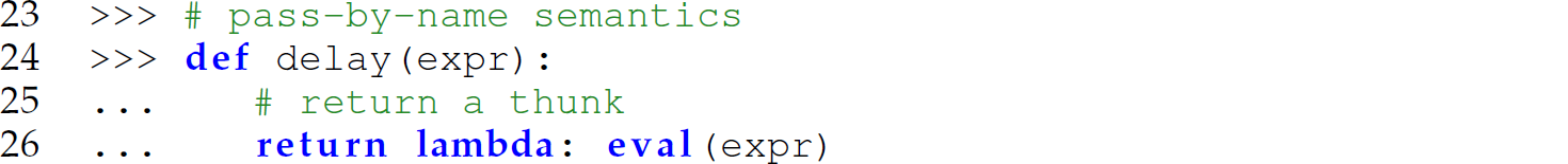 A set of four code lines for forming a thunk.