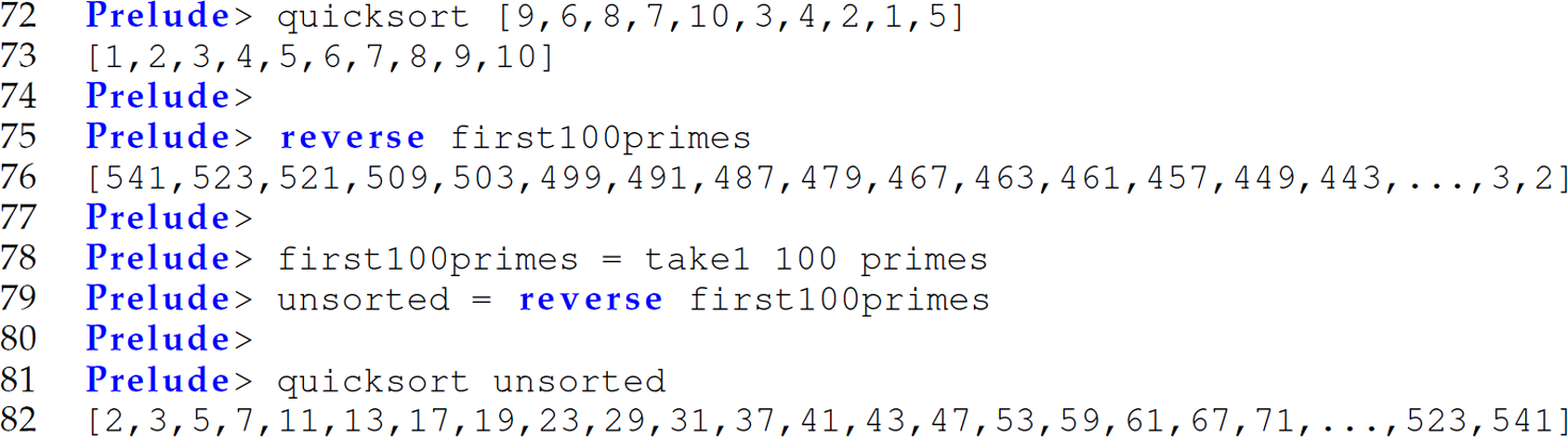 Continuation of the code for generating prime numbers and sorting algorithm, consisting of 11 lines.