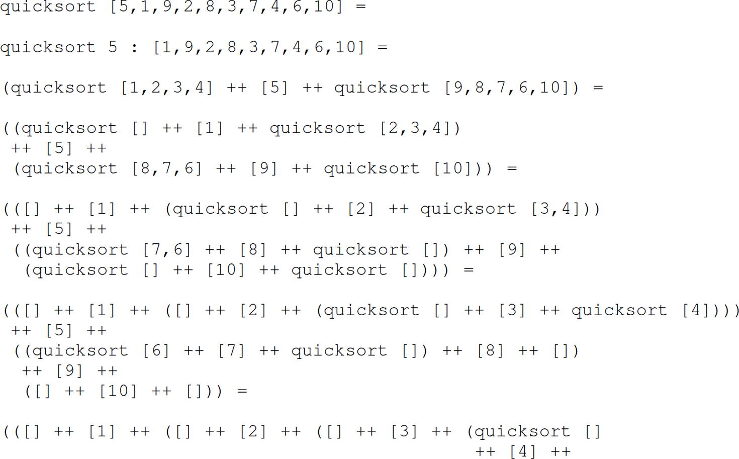 A set of 17 code lines with the function quicksort.