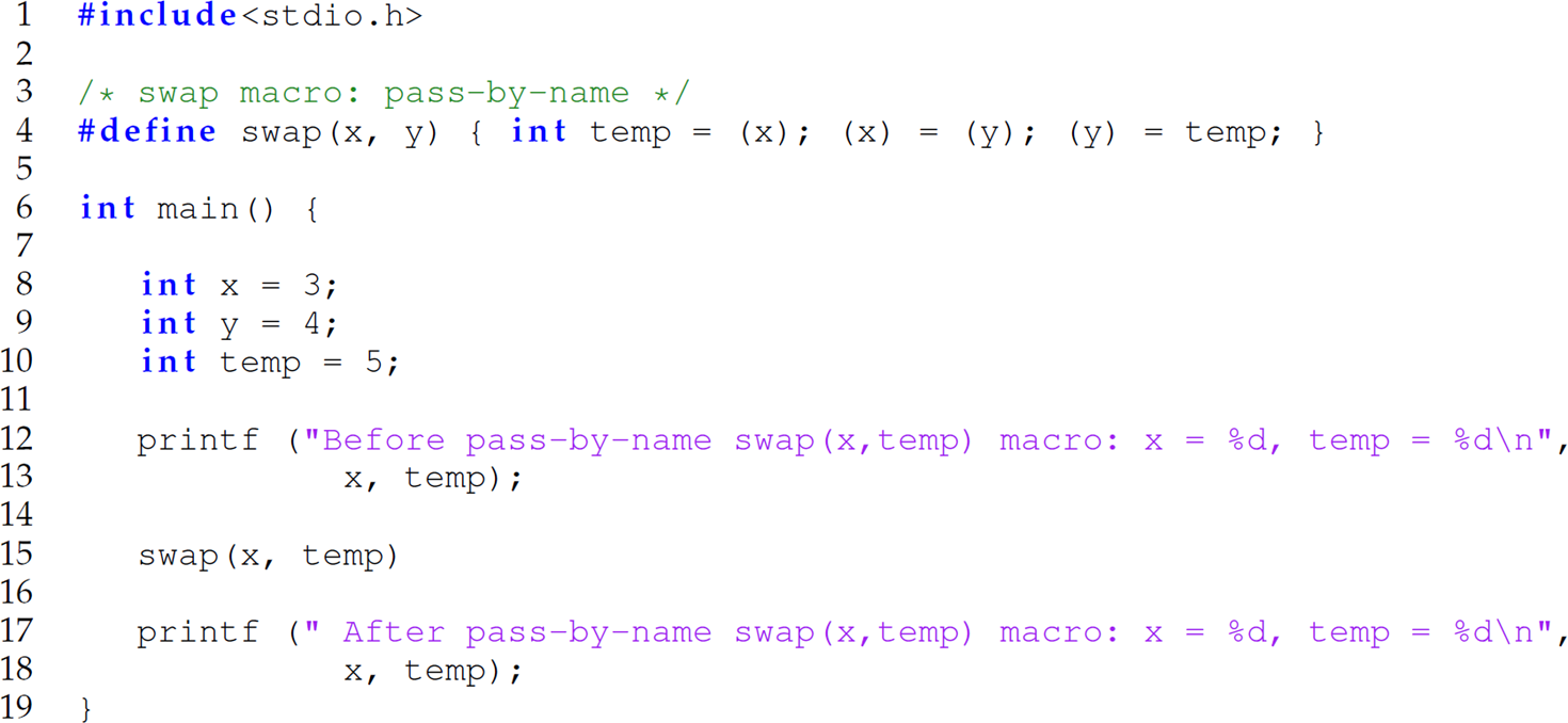 A set of 19 code lines in a C program.