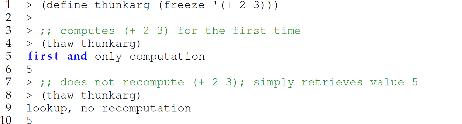 A set of 10 code lines with the valuation of the thunk.