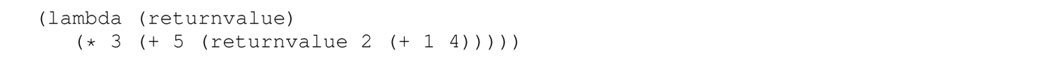 A set of two code lines with the function return value.