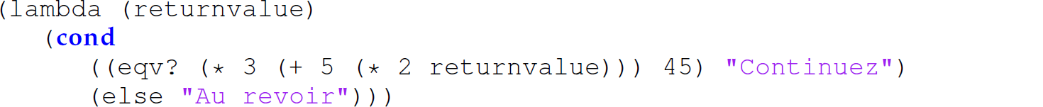 A set of four code lines with the function return value.