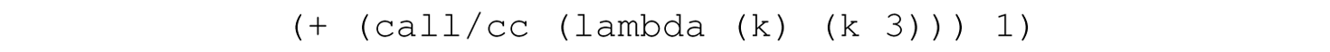 A line reads as follows. Left parenthesis, plus, left parenthesis, call, Forward slash, cc, left parenthesis, lambda, left parenthesis, k, right parenthesis, left parenthesis, 3, right parenthesis, right parenthesis, right parenthesis, 1, right parenthesis.