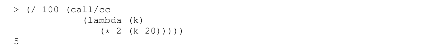 A set of four code lines with the continuation no longer being the identity function.