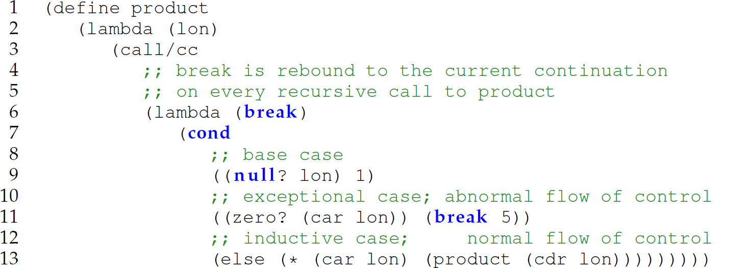 A set of 13 code lines with the function product.