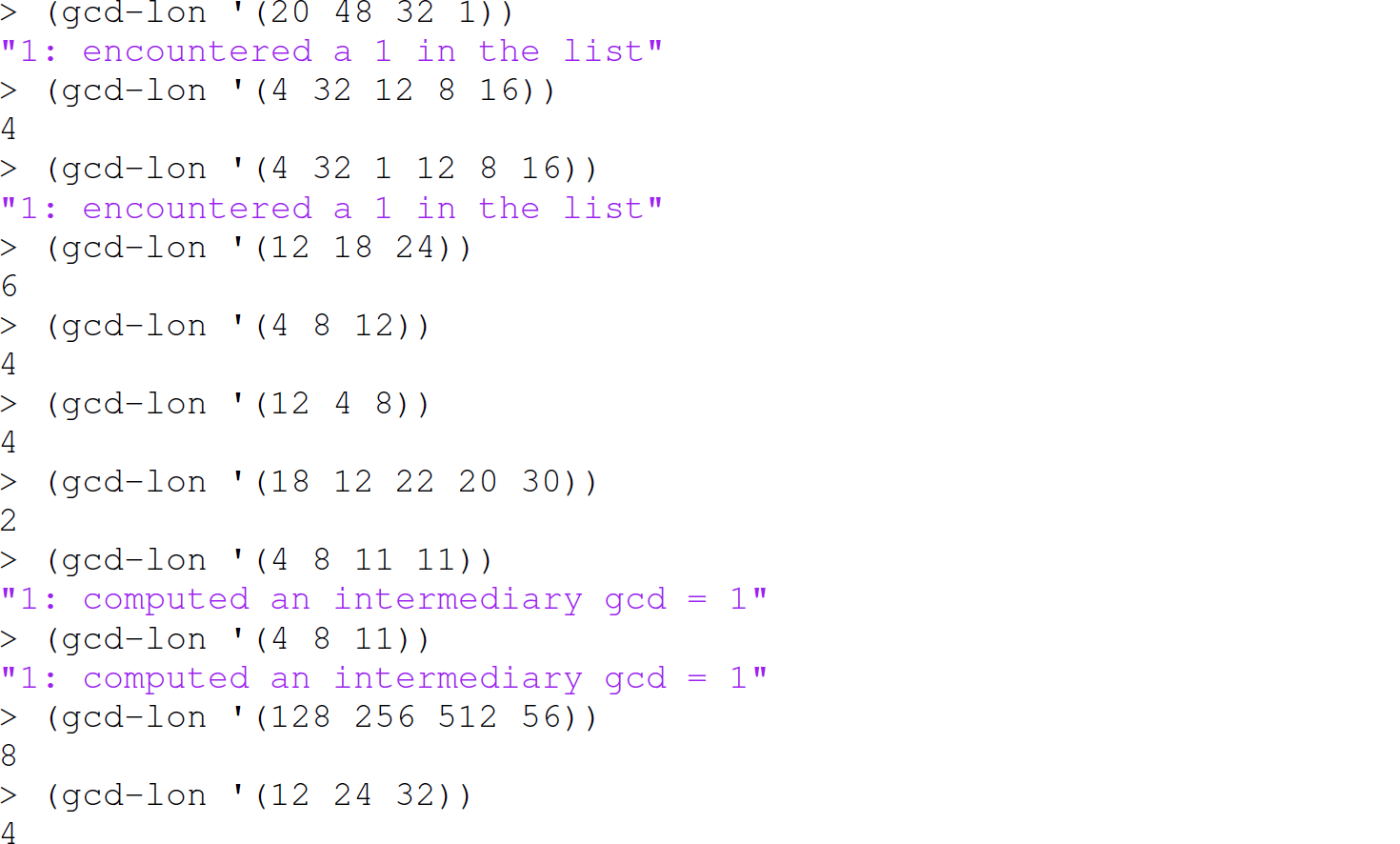 A set of 22 code lines in Scheme with the function g c d hyphen l o n.