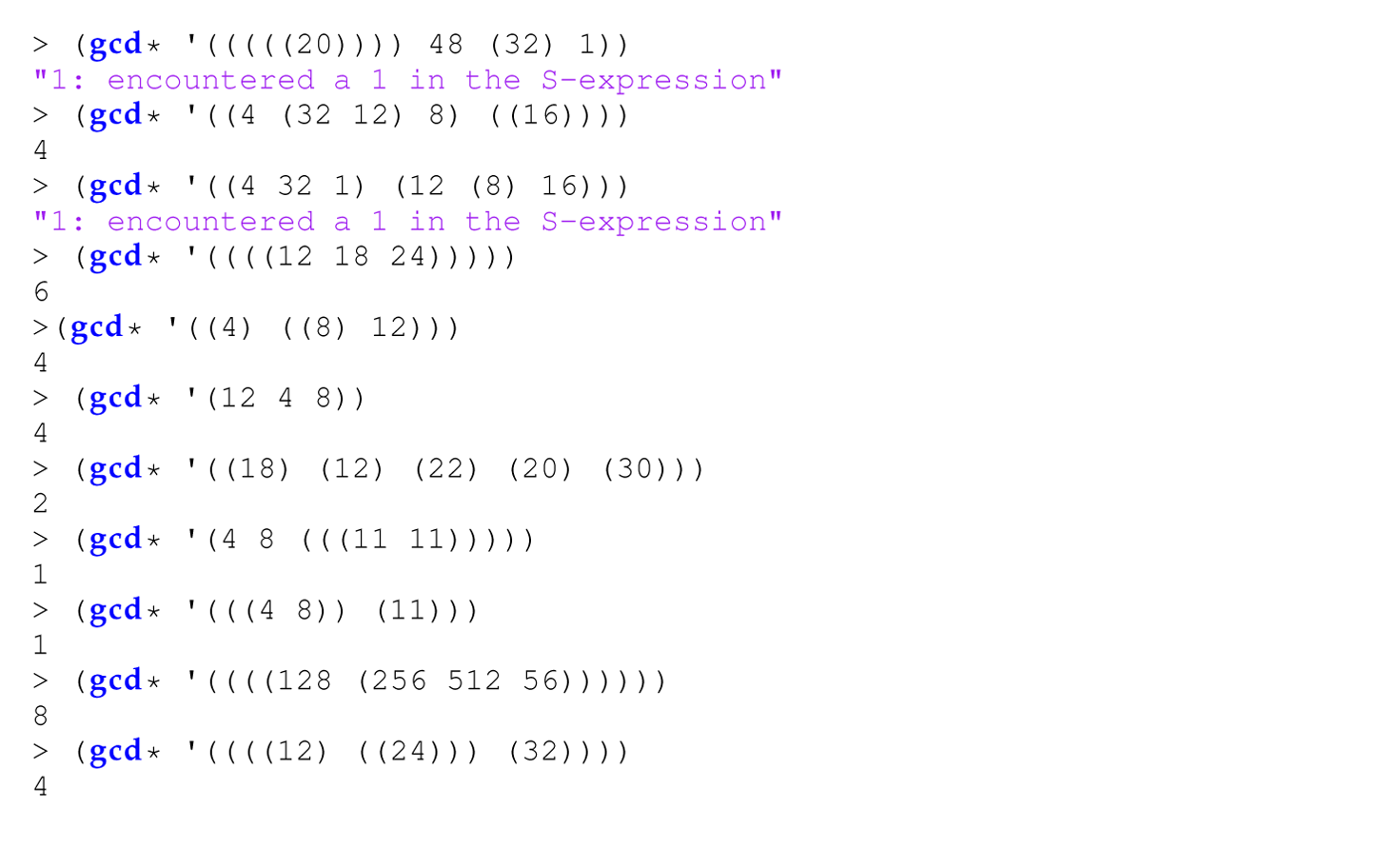 Continuation of the code in Scheme with the function g c d asterisk, consisting of 22 lines.