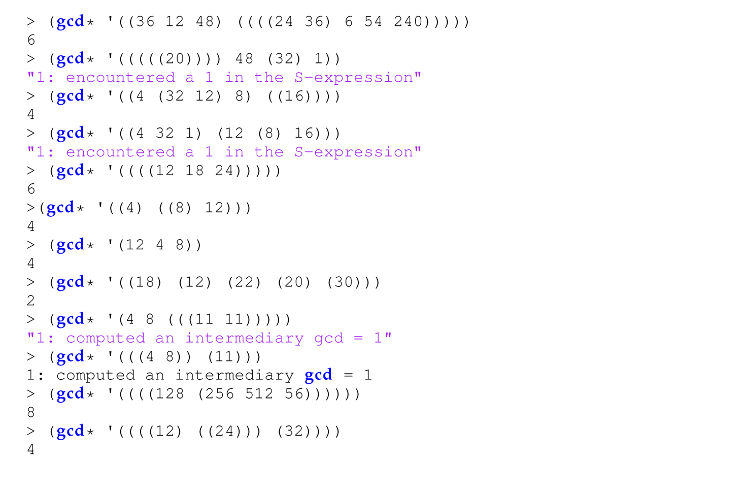 A set of 24 code lines in Scheme with the function g c d asterisk.