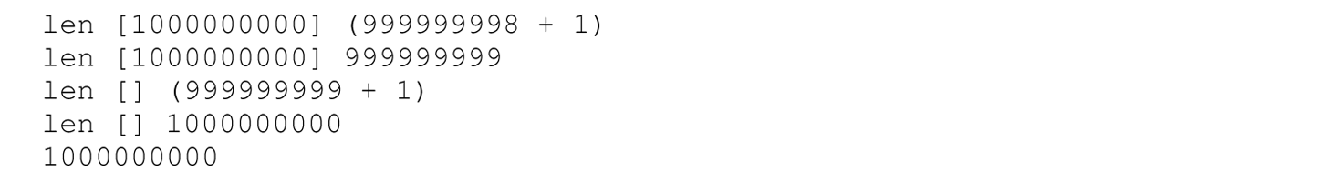 Continuation of the code in Haskell that shows how the evaluation of the second parameter to l e n is forced for each recursive call, consisting of five lines.