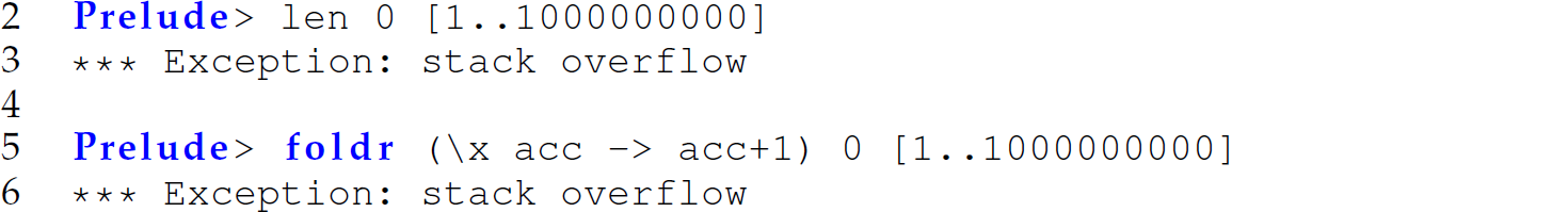 A set of five code lines that shows a result of stack overflow.