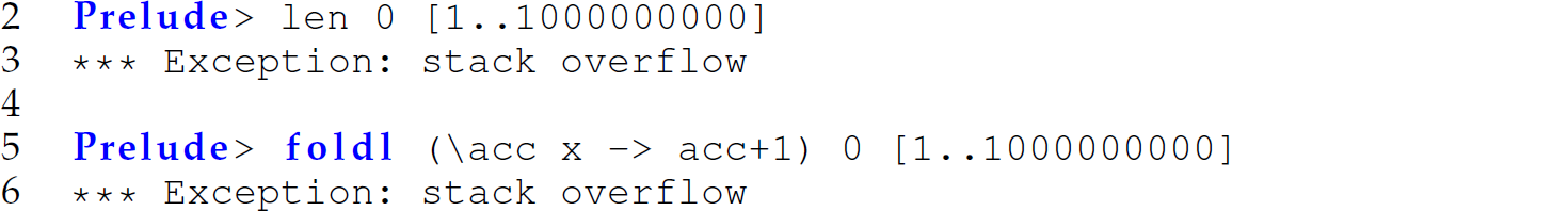 A set of five code lines with the functions l e n and fold l.