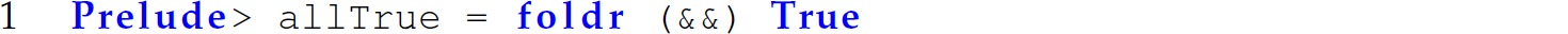 A code line with the functions fold r and true.