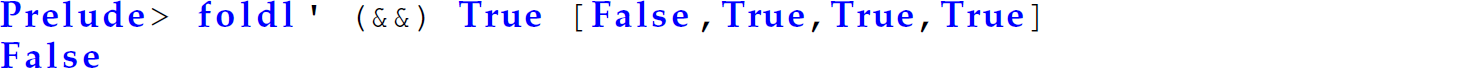 A set of two code lines with the function fold l prime.