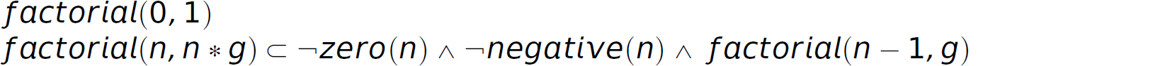 An expression of factorial in horn clauses.