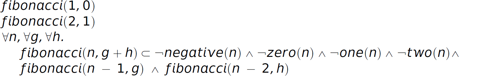 An expression of Fibonacci in predicate calculus.