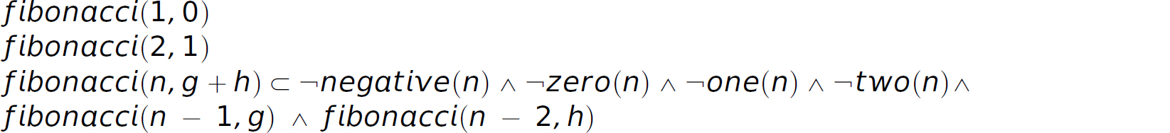 An expression of Fibonacci in horn clauses.