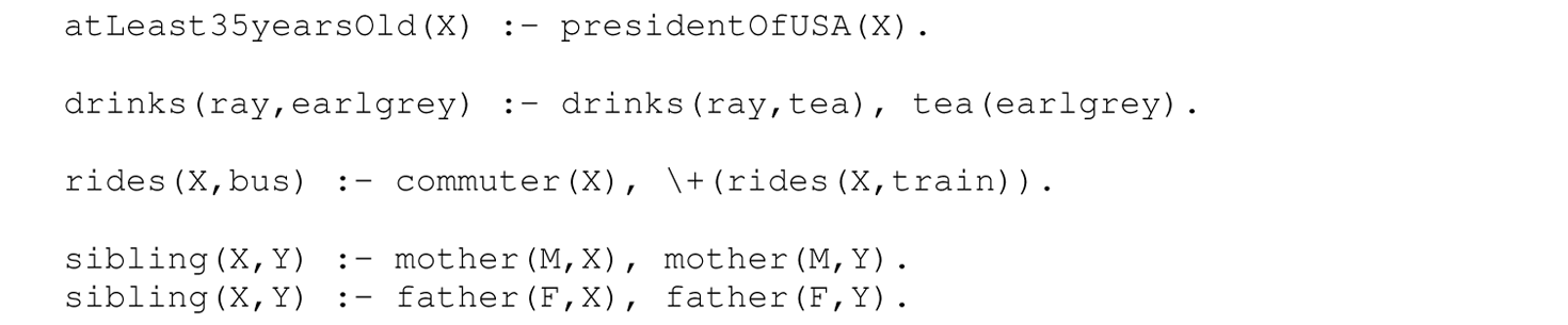 A list of five Horn clauses in Prolog syntax.