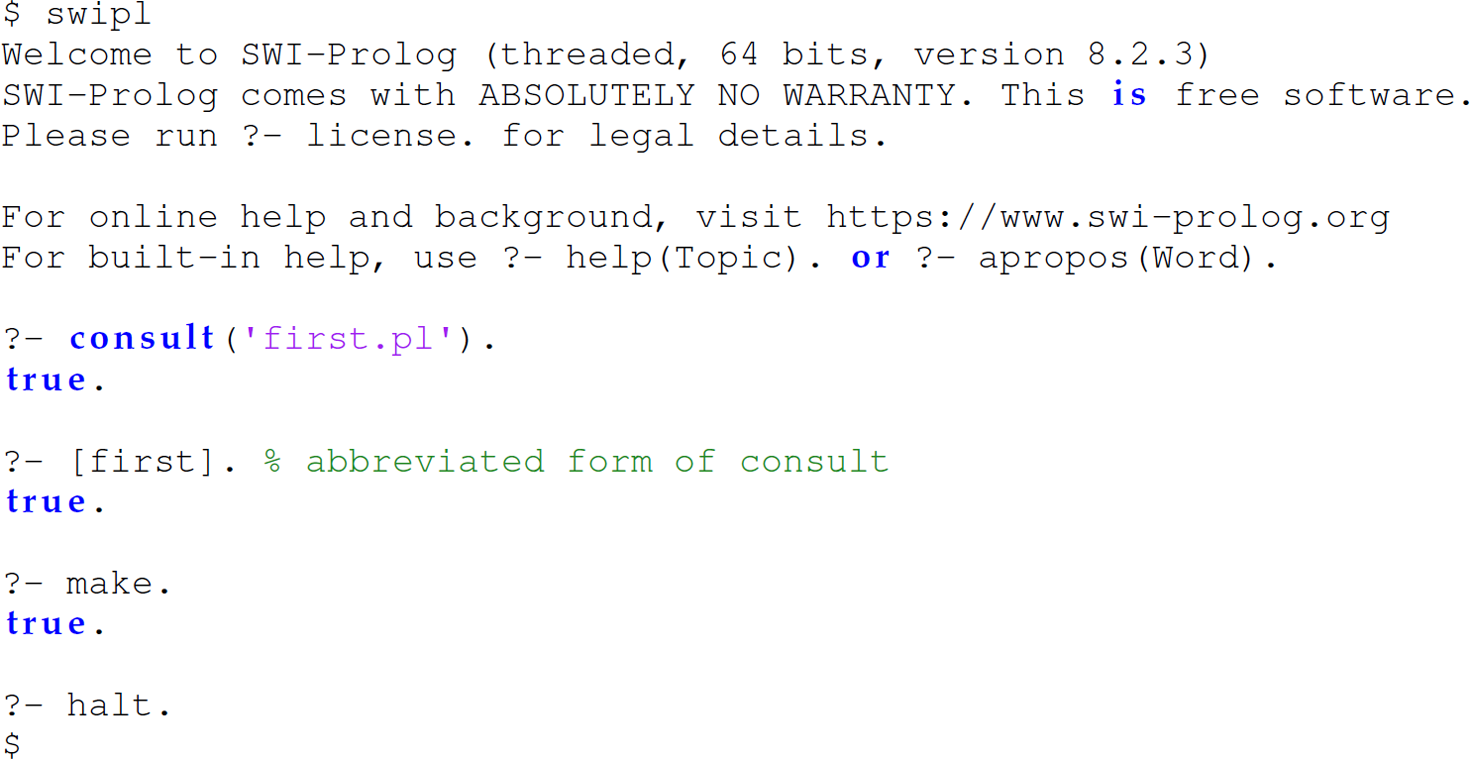 A set of 14 code lines that uses the built-in predicate called consult.