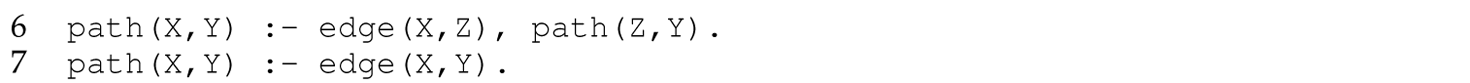 A set of two code lines in Prolog with a path predicate.