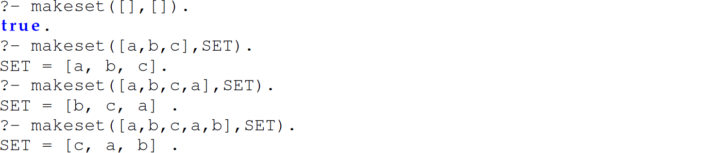 A set of eight code lines in Prolog with the make set predicate.