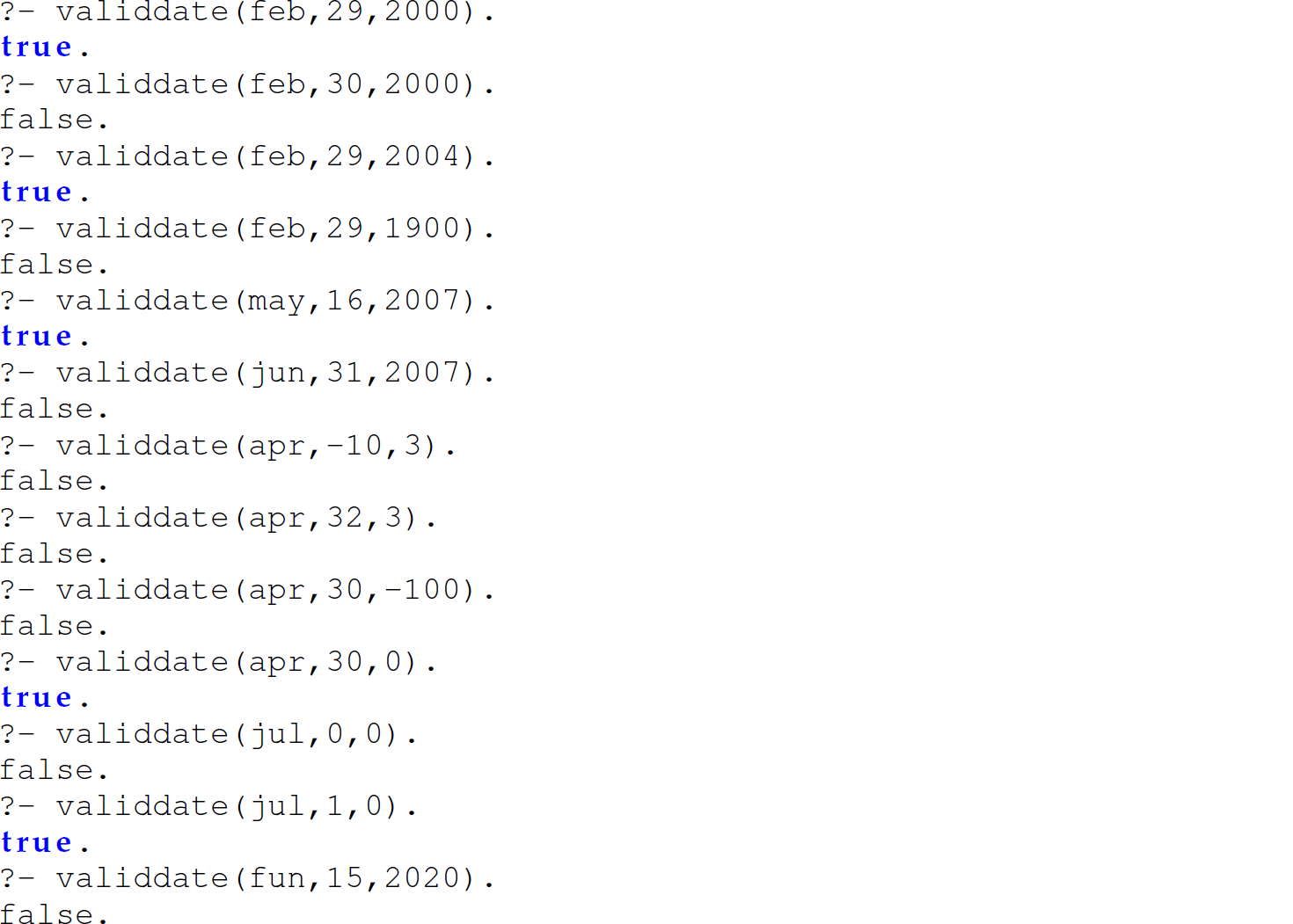 A set of 13 code lines with the valid date predicate.