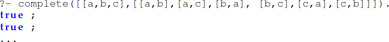 A set of four code lines in Prolog with the complete predicate.