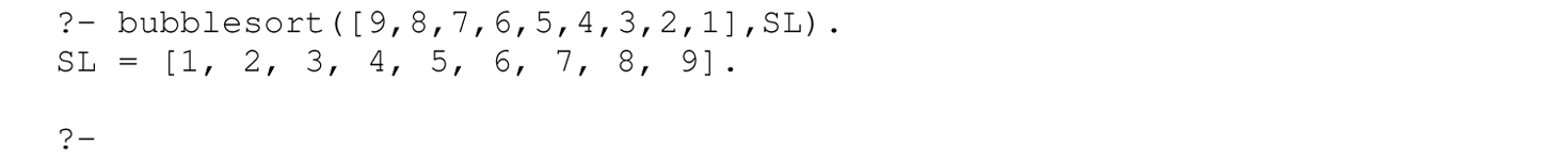 A set of three code lines in Prolog with the bubble sort predicate modified.