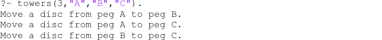 A set of four code lines in Prolog with the towers predicate.