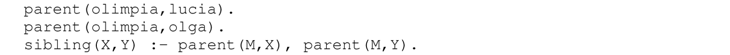 A set of three code lines of database in Prolog.