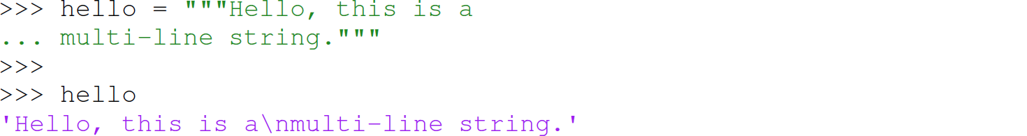 A set of five code lines in Python with multi-line comments.