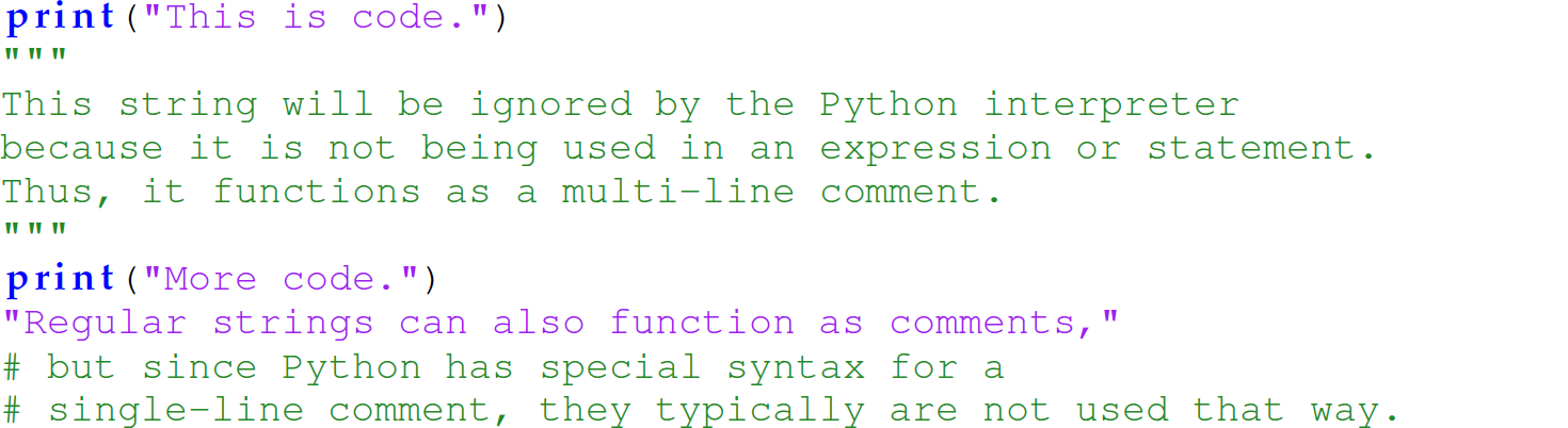 A set of 10 code lines in Python with a multi-line string.