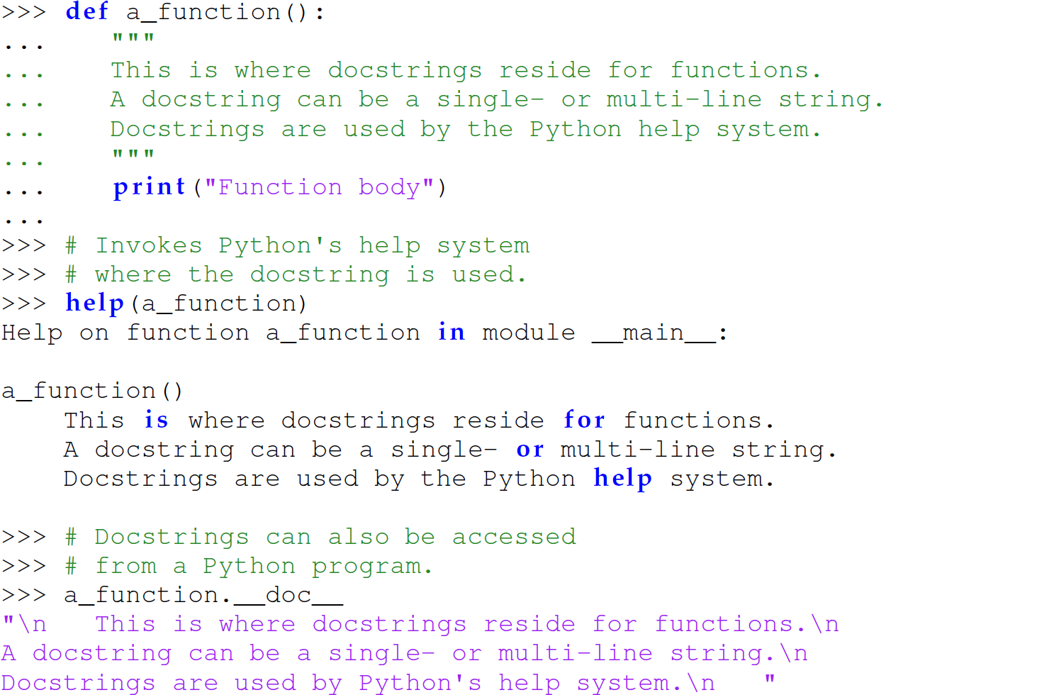 A set of 22 code lines in Python with docstrings.