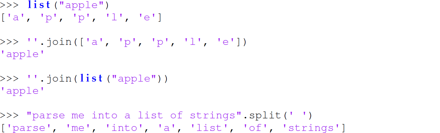 A set of eight code lines in Python with list and join functions.